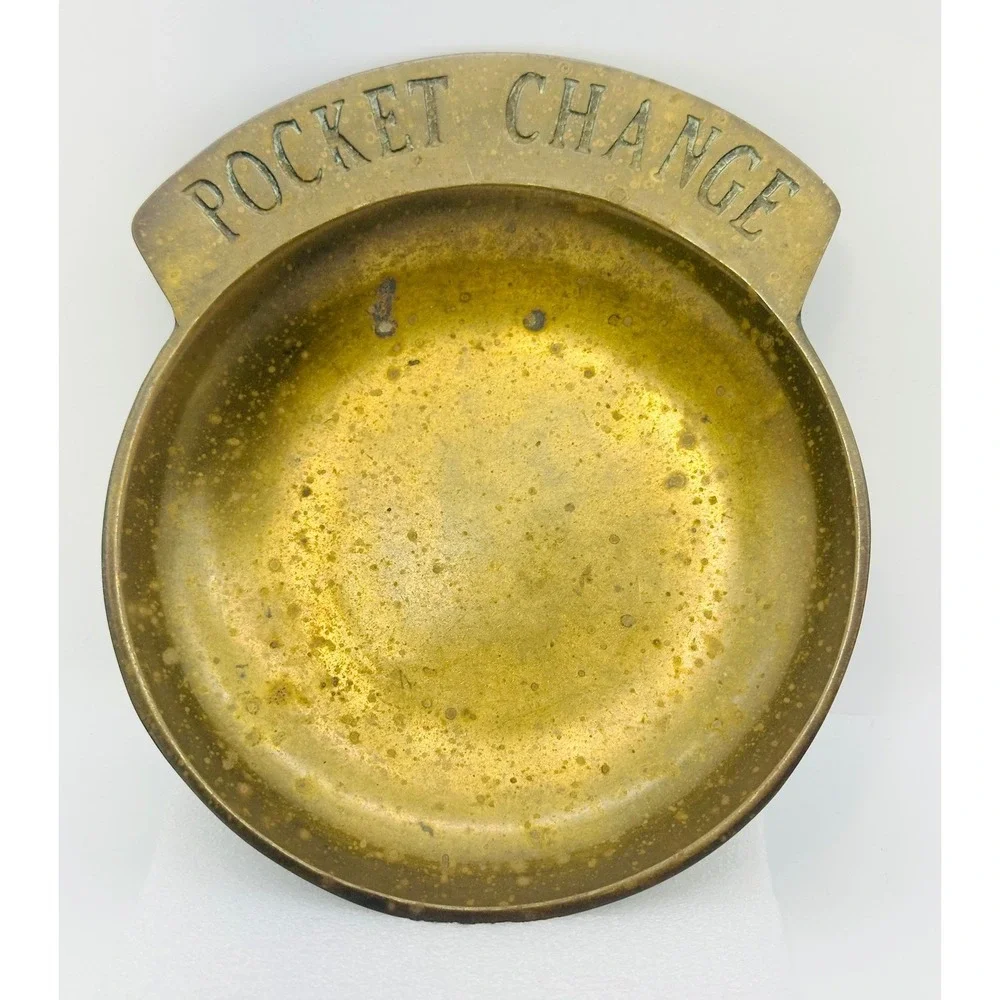 Vintage Brass Pocket Change Coin Tray Valet Dish Catchall Patina 5 Inch
